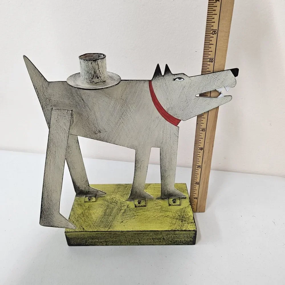 Vintage Art Acme Animal Dog Wolf Candle‎ Holder Signed Canada
